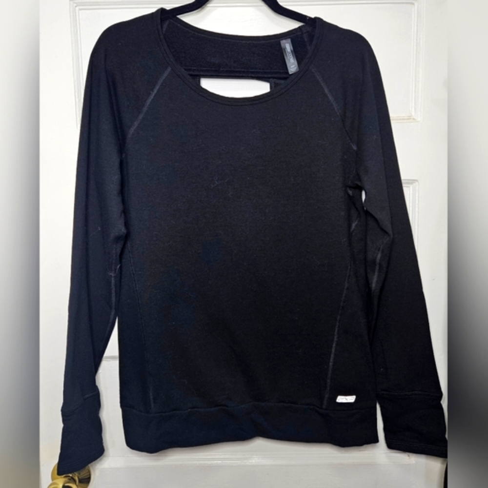 Express Black Core Performance Athletic Crew Neck Sweater With Open Back Size S